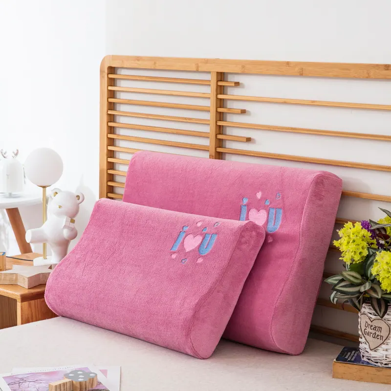 Heart Embroidered Milk Velvet Latex Pillowcase